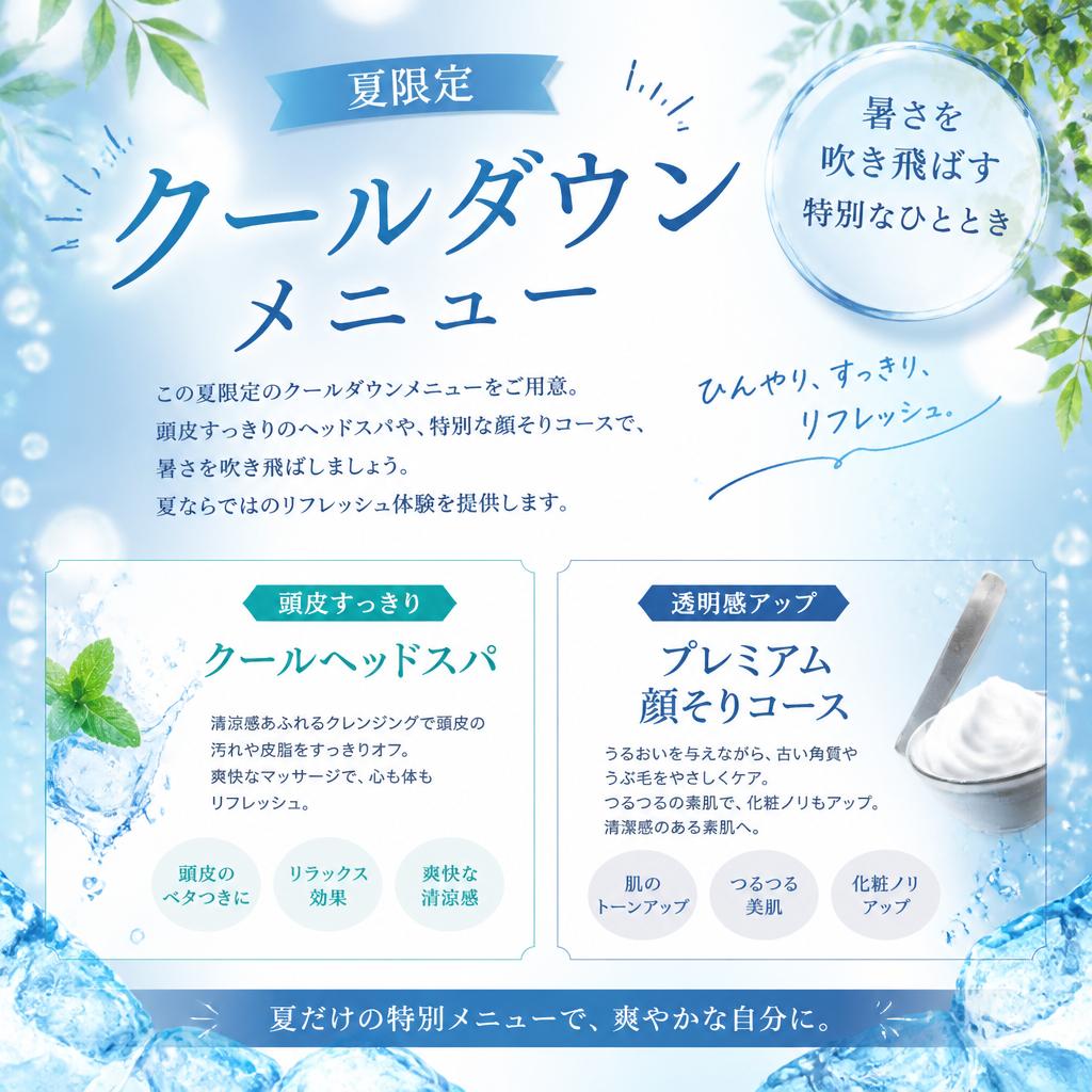 理容室の夏特別メニュー！
